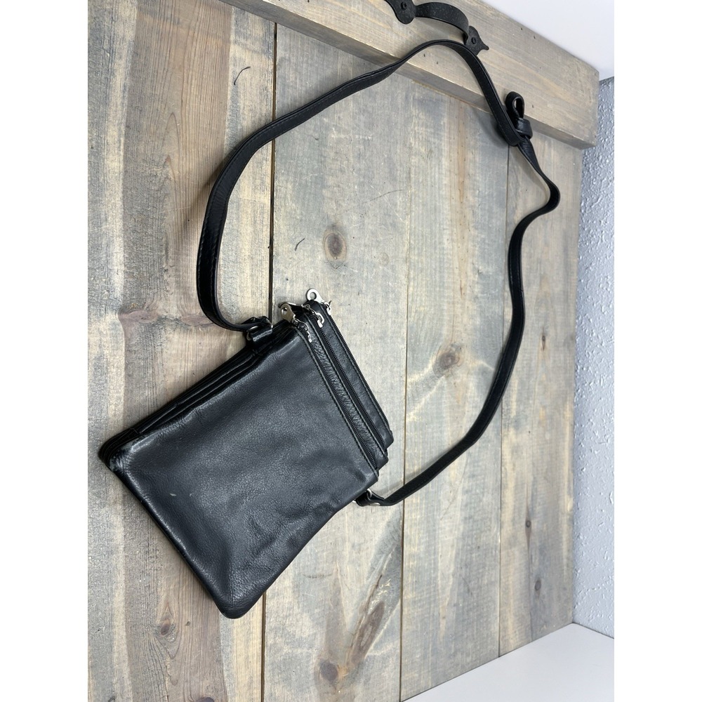 Vintage Paul & Taylor Leather Bag Y2K Crossbody Hobo Boho Black 3 Compartments‎